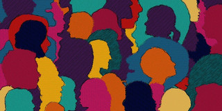 Various drawn colorful faces