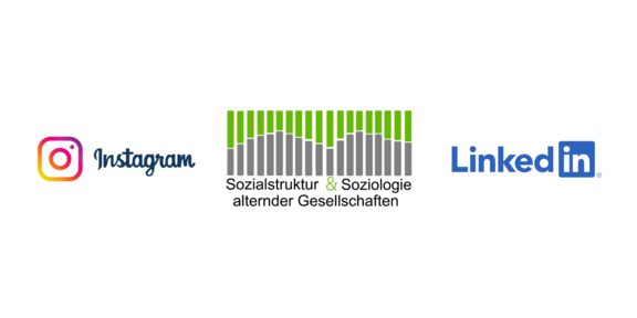 Das Lehrstuhl-Logo befindet sich in der Mitte zwischen dem Instagram-Logo auf der linken Seite und dem Linkedin-Logo auf der rechten Seite.