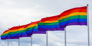 Rainbow flags fly in Reykjavik.